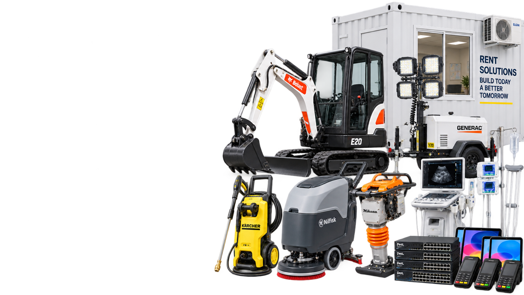 Equipamentos para locação: construção civil, containers, hospitalares e informática